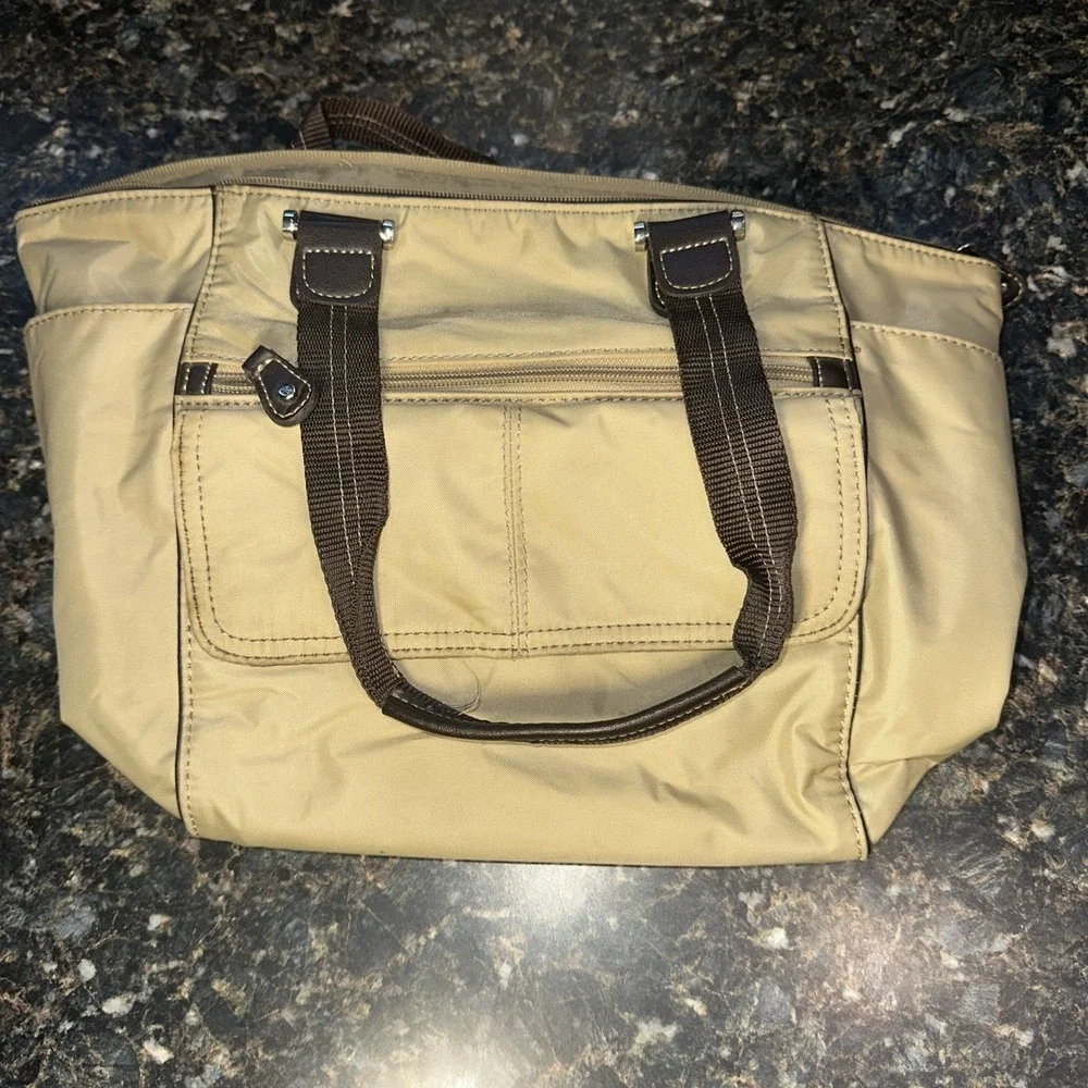Y2K Liz Claiborne Crossbody Bag Brown‎ Nylon Strap Travel Purse
